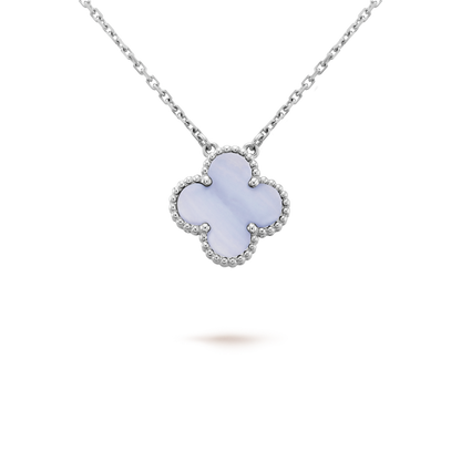 [⭐Corinne]CLOVER 15MM BLUE CHALCEDONY NECKLACE SILVER