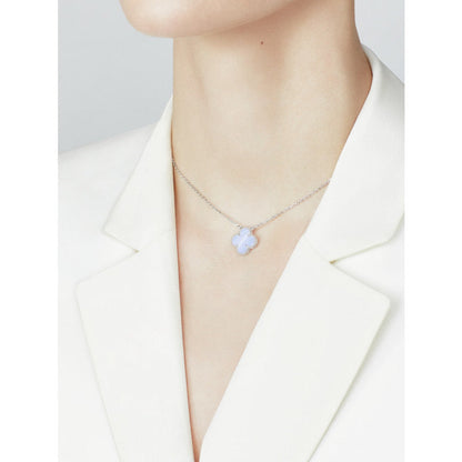 [⭐Corinne]CLOVER 15MM BLUE CHALCEDONY NECKLACE SILVER