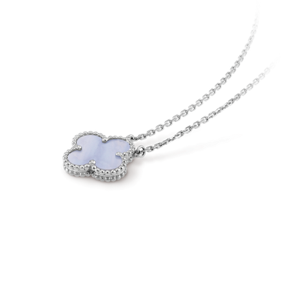[⭐Corinne]CLOVER 15MM BLUE CHALCEDONY NECKLACE SILVER