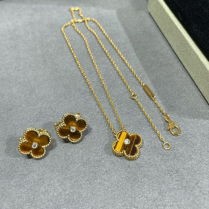 [⭐Corinne]CLOVER 15MM DIAMOND AND YELLOW TIGER'S EYE AGATE necklace