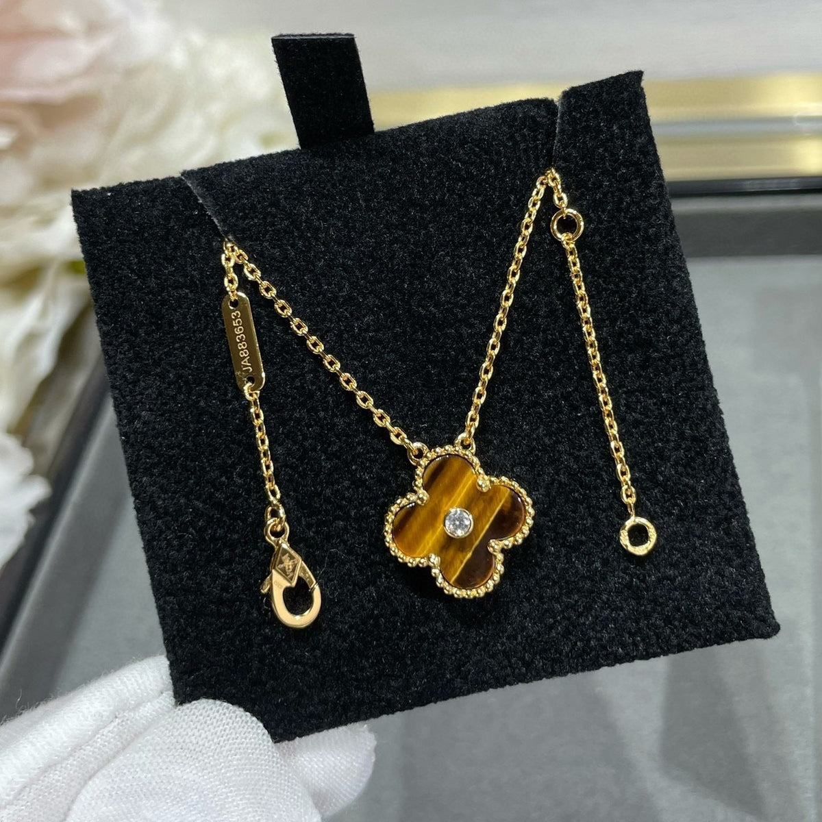 [⭐Corinne]CLOVER 15MM DIAMOND AND YELLOW TIGER'S EYE AGATE necklace