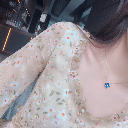 [⭐Corinne]CLOVER 15MM DIAMOND AND BLUE AGATE NECKLACE