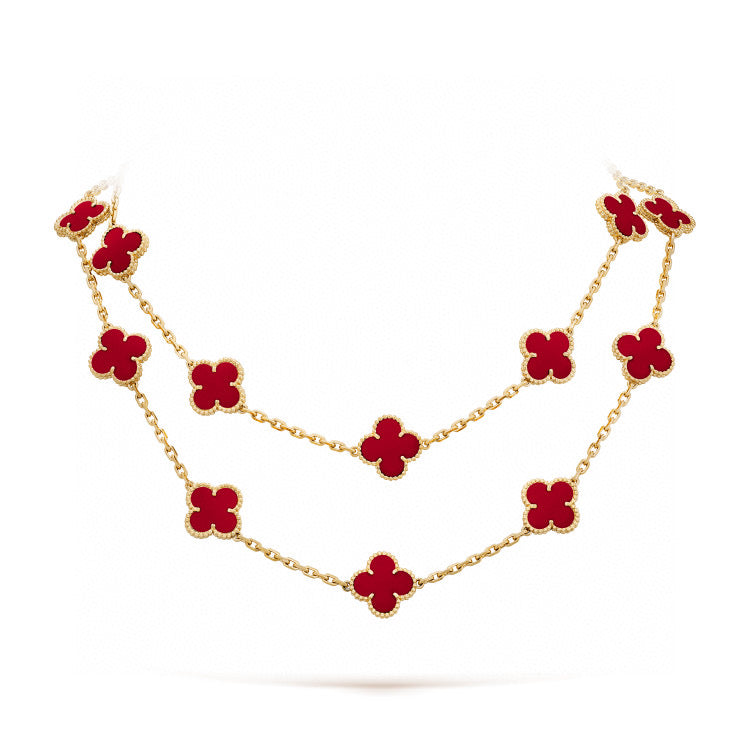 [⭐Corinne]CLOVER 20 MOTIFS CARNELIAN NECKLACE