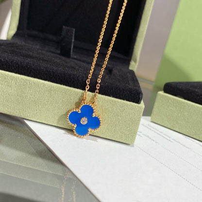 [⭐Corinne]CLOVER 15MM DIAMOND AND BLUE AGATE NECKLACE
