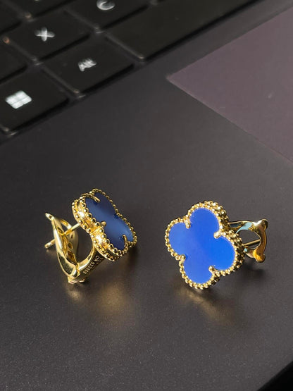 [⭐Corinne] CLOVER LARGE (20mm) 1 MOTIFS BLUE MOP STUD EARRINGS