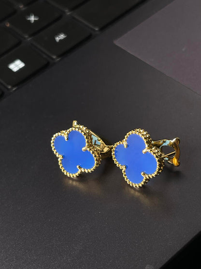 [⭐Corinne] CLOVER LARGE (20mm) 1 MOTIFS BLUE MOP STUD EARRINGS