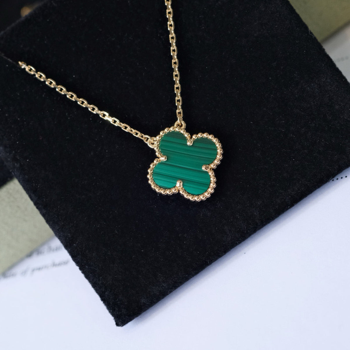 [⭐Corinne]CLOVER 15MM MALACHITE SINGLE FLOWER  NECKLACE