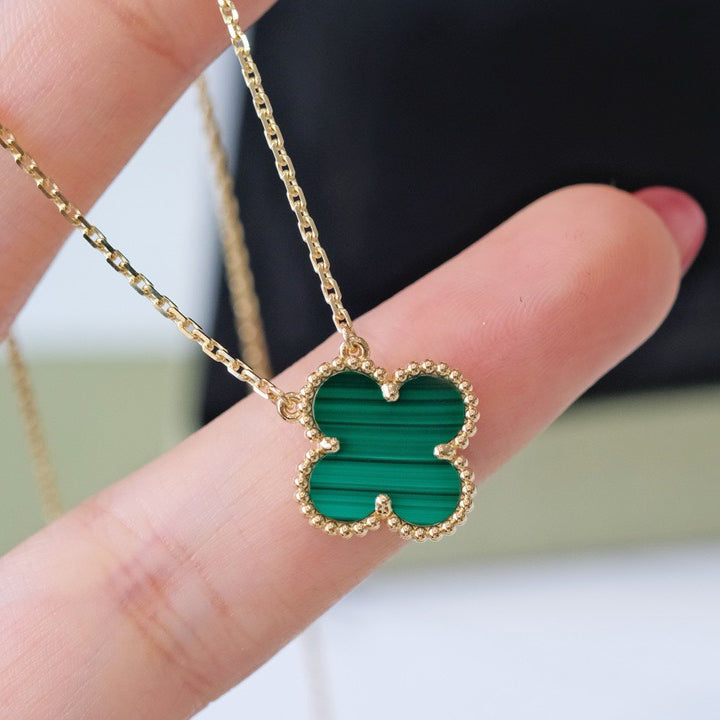 [⭐Corinne]CLOVER 15MM MALACHITE SINGLE FLOWER  NECKLACE