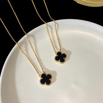 [⭐Corinne]CLOVER 15MM BLACK ONYX SINGLE FLOWER NECKLACE