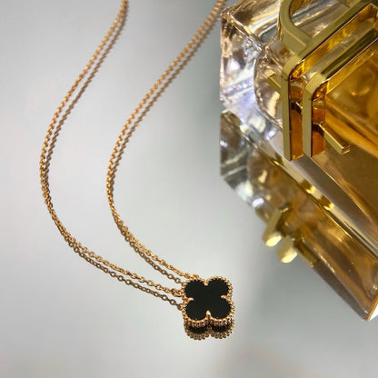 [⭐Corinne]CLOVER 15MM BLACK ONYX SINGLE FLOWER NECKLACE