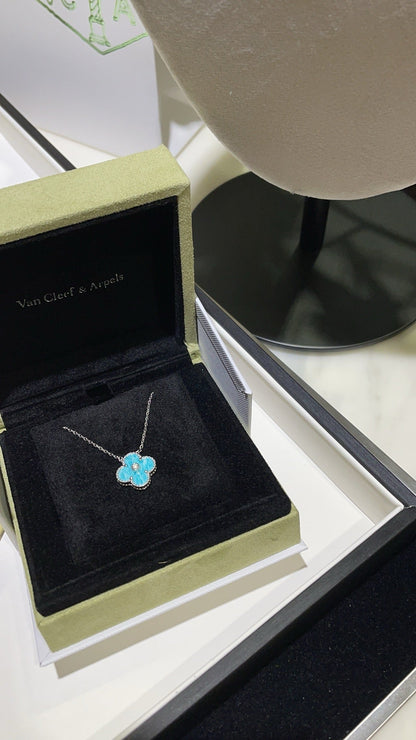 [⭐Corinne]CLOVER 15MM DIAMOND SVRES PORCELAIN  NECKLACE SILVER