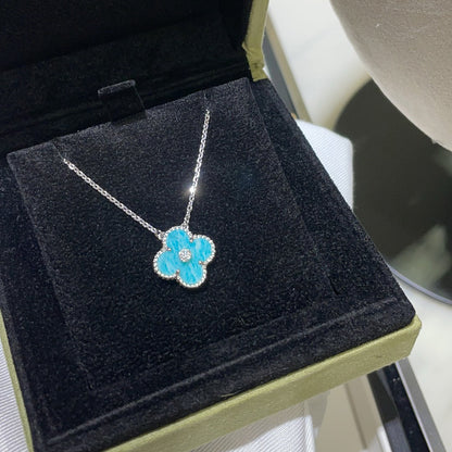 [⭐Corinne]CLOVER 15MM DIAMOND SVRES PORCELAIN  NECKLACE SILVER