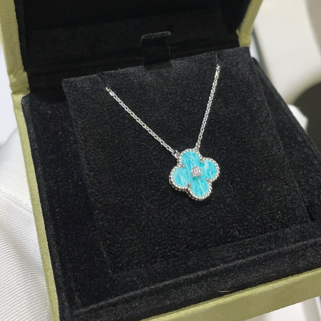 [⭐Corinne]CLOVER 15MM DIAMOND SVRES PORCELAIN  NECKLACE SILVER