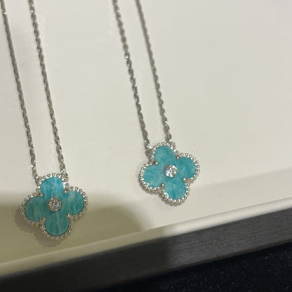 [⭐Corinne]CLOVER 15MM DIAMOND SVRES PORCELAIN  NECKLACE SILVER