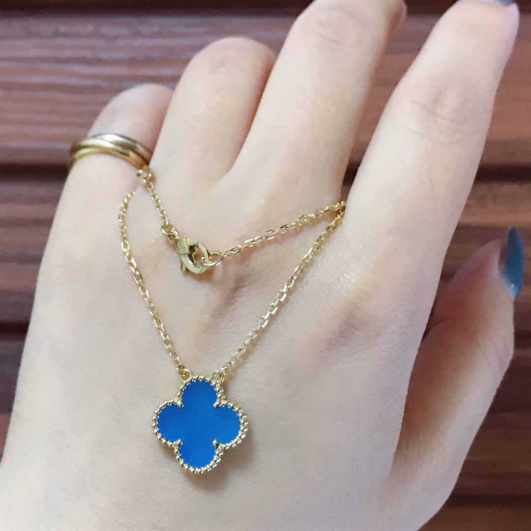[⭐Corinne]CLOVER 15MM BLUE AGATE NECKLACE