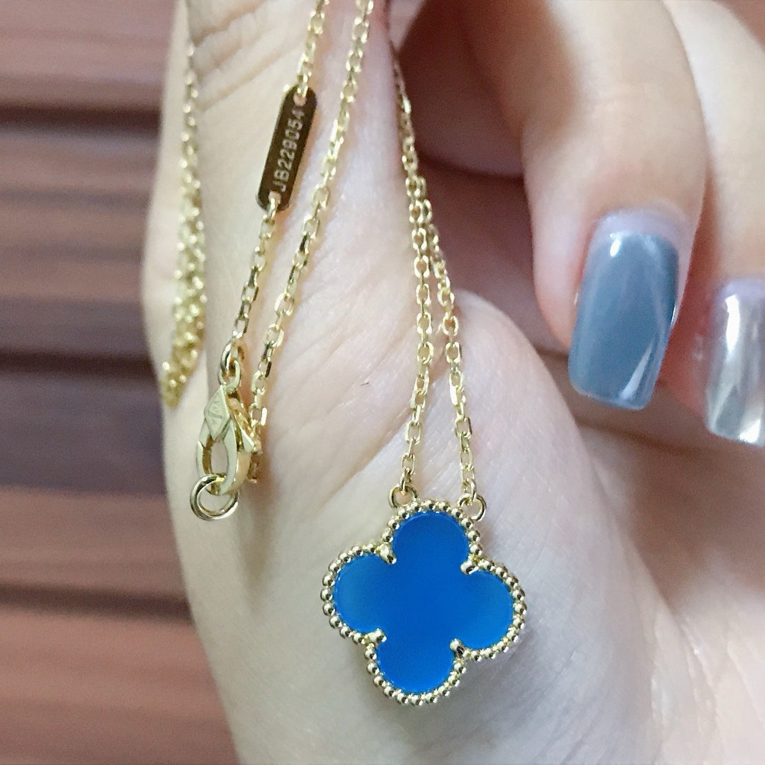 [⭐Corinne]CLOVER 15MM BLUE AGATE NECKLACE