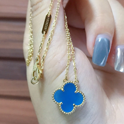 [⭐Corinne]CLOVER 15MM BLUE AGATE NECKLACE