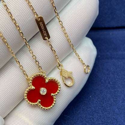 [⭐Corinne]CLOVER 15MM DIAMOND CARNELIAN NECKLACE