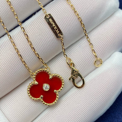 [⭐Corinne]CLOVER 15MM DIAMOND CARNELIAN NECKLACE