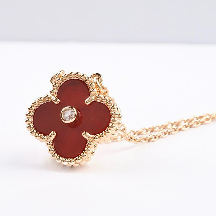 [⭐Corinne]CLOVER 15MM DIAMOND CARNELIAN NECKLACE