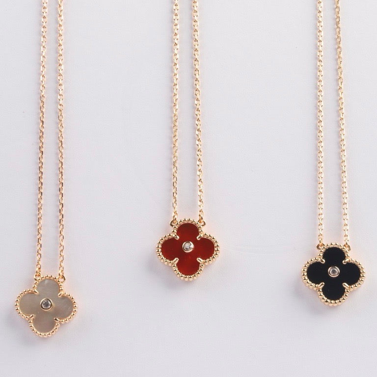 [⭐Corinne]CLOVER 15MM DIAMOND CARNELIAN NECKLACE