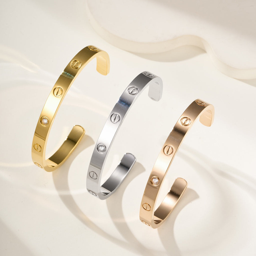 [⭐Corinne]LOVE BRACELET 6.1MM 1 DIAMOND OPEN CUFF