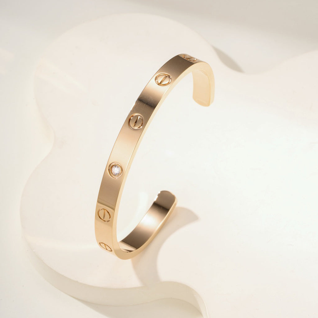 [⭐Corinne]LOVE BRACELET 6.1MM 1 DIAMOND OPEN CUFF
