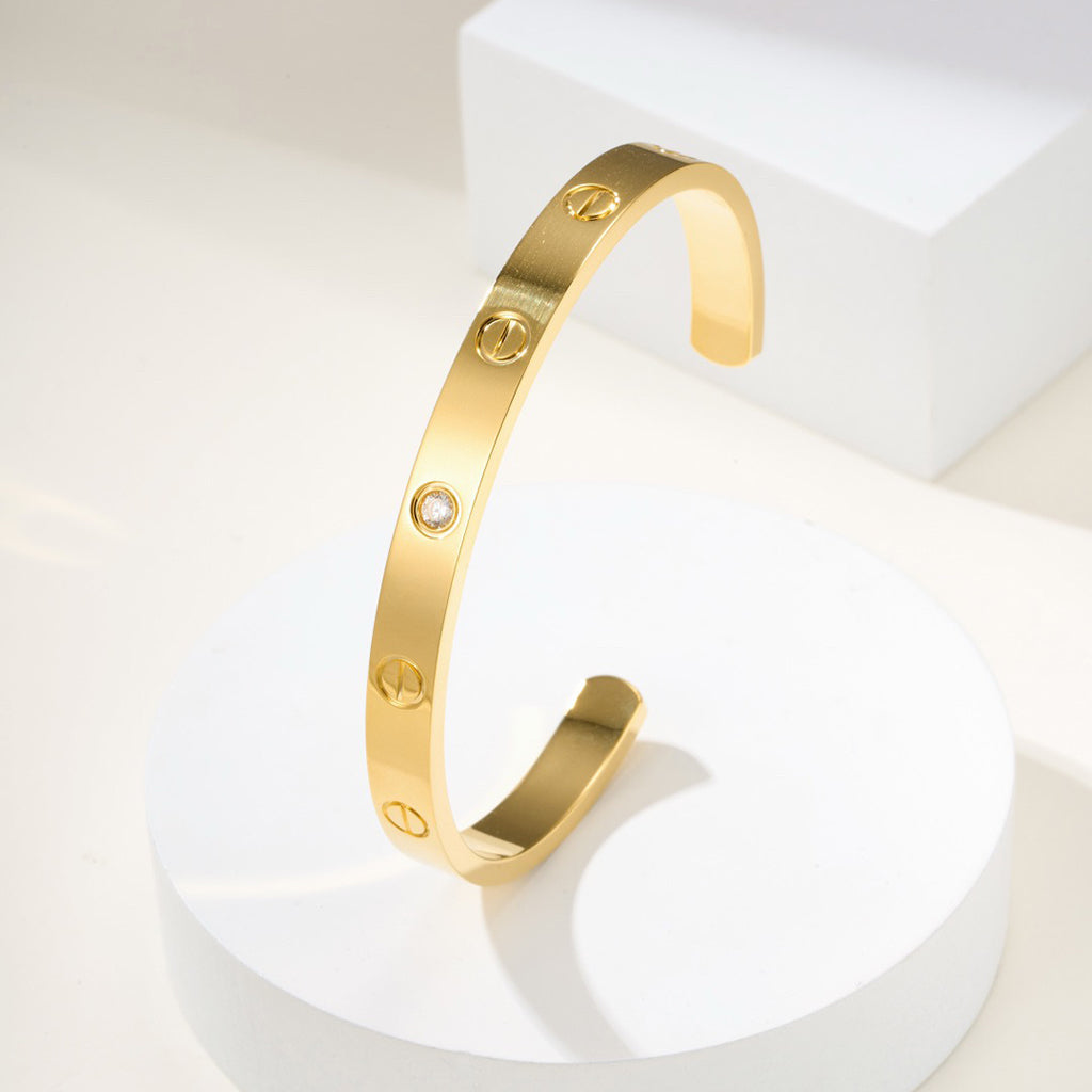 [⭐Corinne]LOVE BRACELET 6.1MM 1 DIAMOND OPEN CUFF