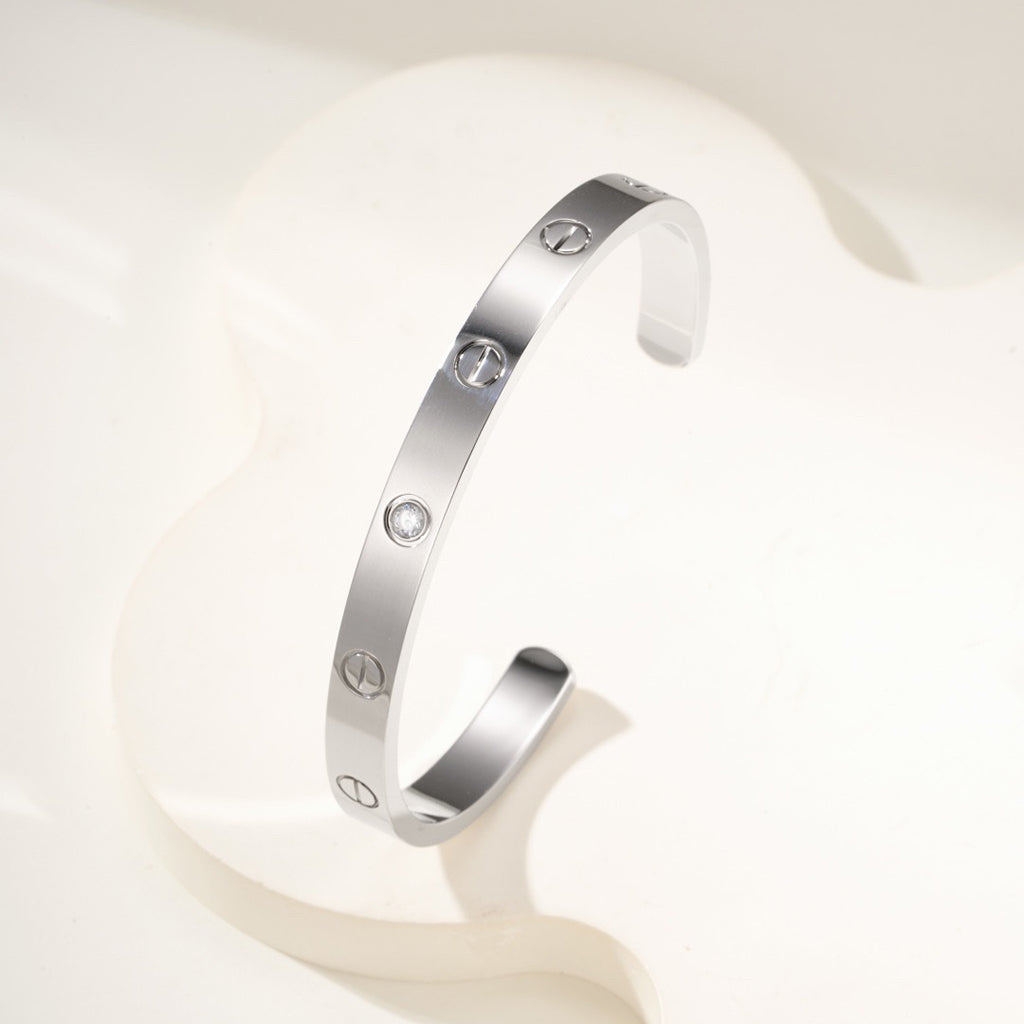 [⭐Corinne]LOVE BRACELET 6.1MM 1 DIAMOND OPEN CUFF