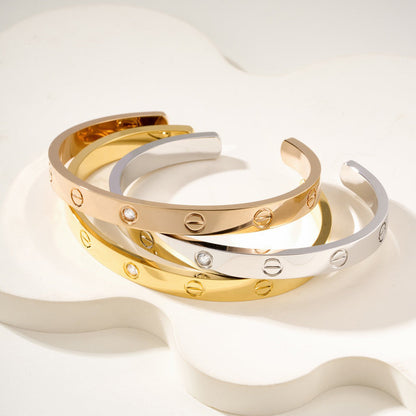 [⭐Corinne]LOVE BRACELET 6.1MM 1 DIAMOND OPEN CUFF