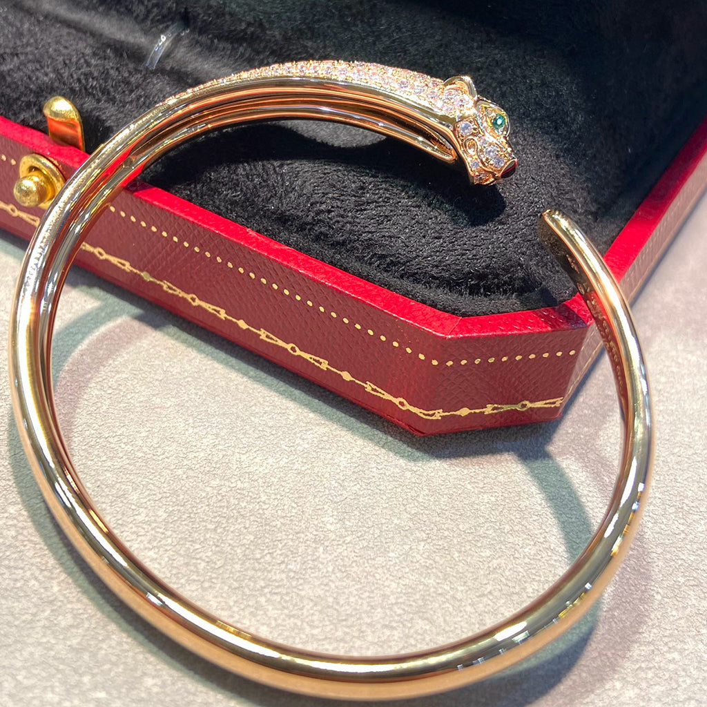 [⭐Corinne]PANTHERE HALF DIAMOND OPEN BRACELET