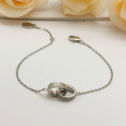 [⭐Corinne]LOVE DOUBLE RING HALF DIAMOND BRACELET