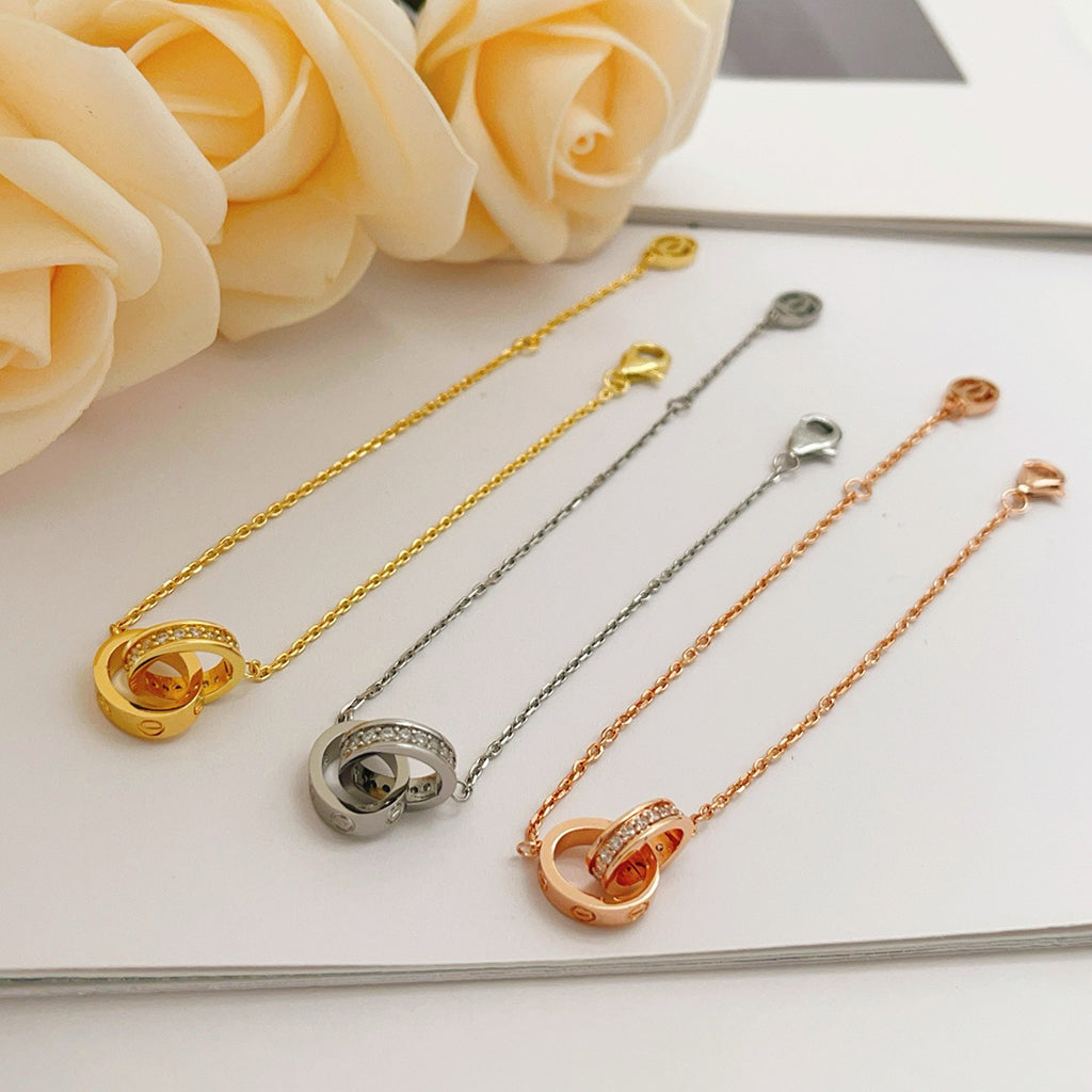 [⭐Corinne]LOVE DOUBLE RING HALF DIAMOND BRACELET