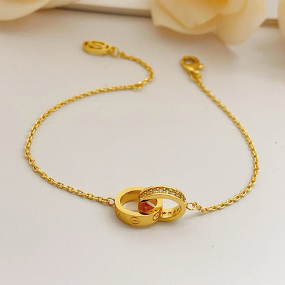 [⭐Corinne]LOVE DOUBLE RING HALF DIAMOND BRACELET