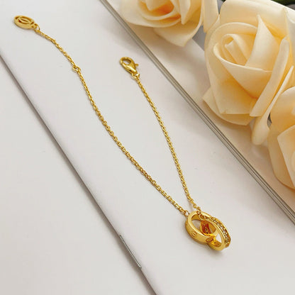 [⭐Corinne]LOVE DOUBLE RING HALF DIAMOND BRACELET