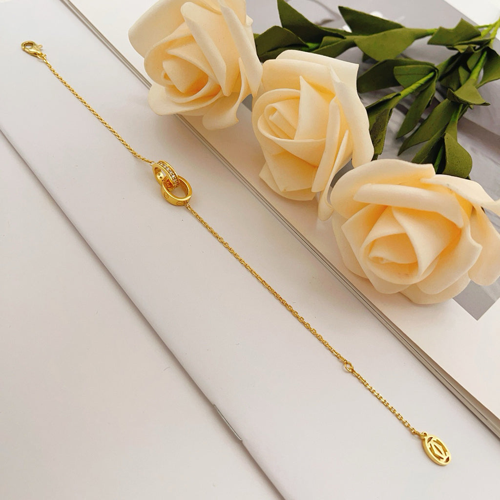 [⭐Corinne]LOVE DOUBLE RING HALF DIAMOND BRACELET