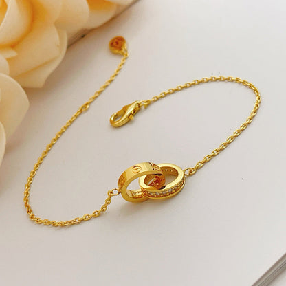 [⭐Corinne]LOVE DOUBLE RING HALF DIAMOND BRACELET
