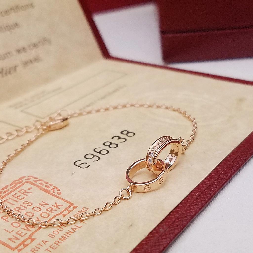 [⭐Corinne]LOVE DOUBLE RING HALF DIAMOND BRACELET