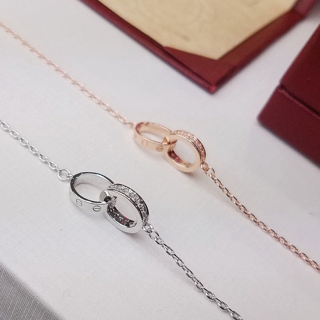 [⭐Corinne]LOVE DOUBLE RING HALF DIAMOND BRACELET