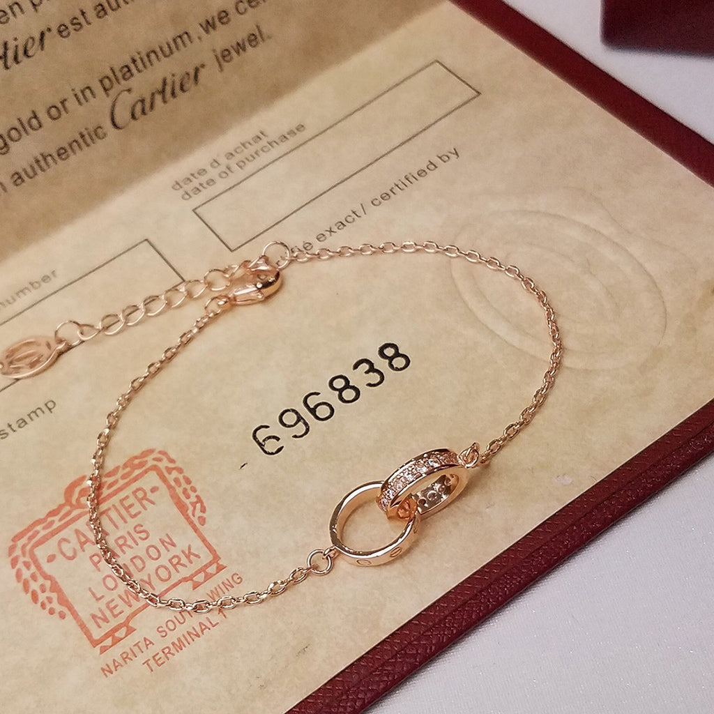 [⭐Corinne]LOVE DOUBLE RING HALF DIAMOND BRACELET