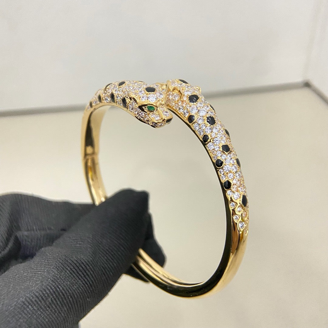 [⭐Corinne]PANTHERE DOUBLE HEADED HALF DIAMOND OPEN BRACELET