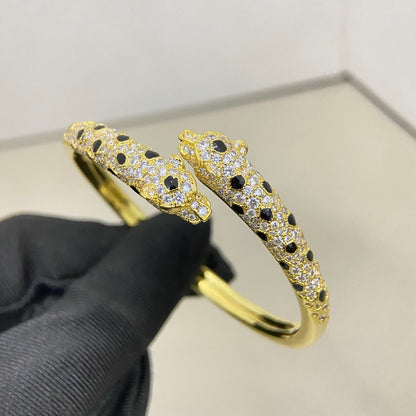 [⭐Corinne]PANTHERE DOUBLE HEADED HALF DIAMOND OPEN BRACELET