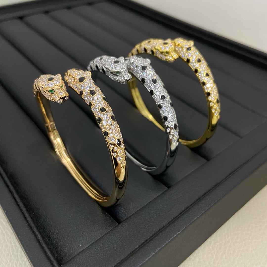 [⭐Corinne]PANTHERE DOUBLE HEADED HALF DIAMOND OPEN BRACELET