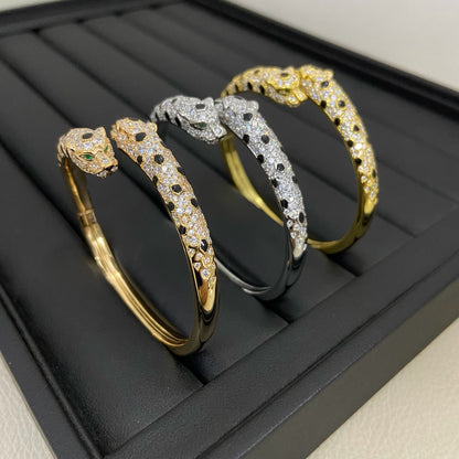 [⭐Corinne]PANTHERE DOUBLE HEADED HALF DIAMOND OPEN BRACELET