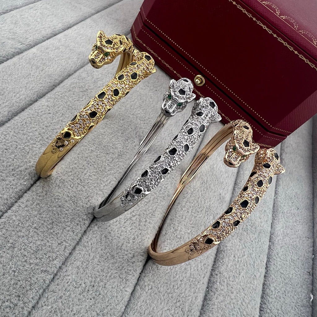 [⭐Corinne]PANTHERE DOUBLE HEADED HALF DIAMOND OPEN BRACELET