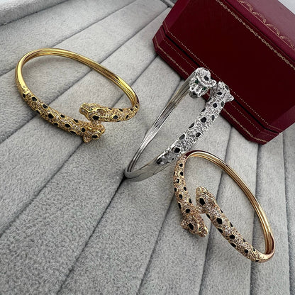 [⭐Corinne]PANTHERE DOUBLE HEADED HALF DIAMOND OPEN BRACELET