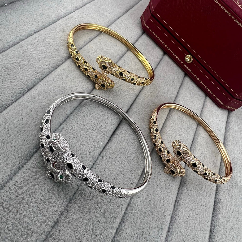 [⭐Corinne]PANTHERE DOUBLE HEADED HALF DIAMOND OPEN BRACELET