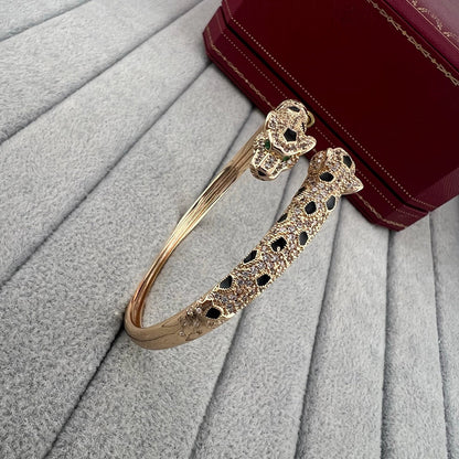 [⭐Corinne]PANTHERE DOUBLE HEADED HALF DIAMOND OPEN BRACELET