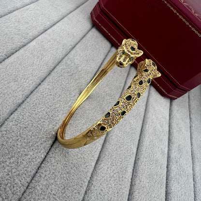 [⭐Corinne]PANTHERE DOUBLE HEADED HALF DIAMOND OPEN BRACELET