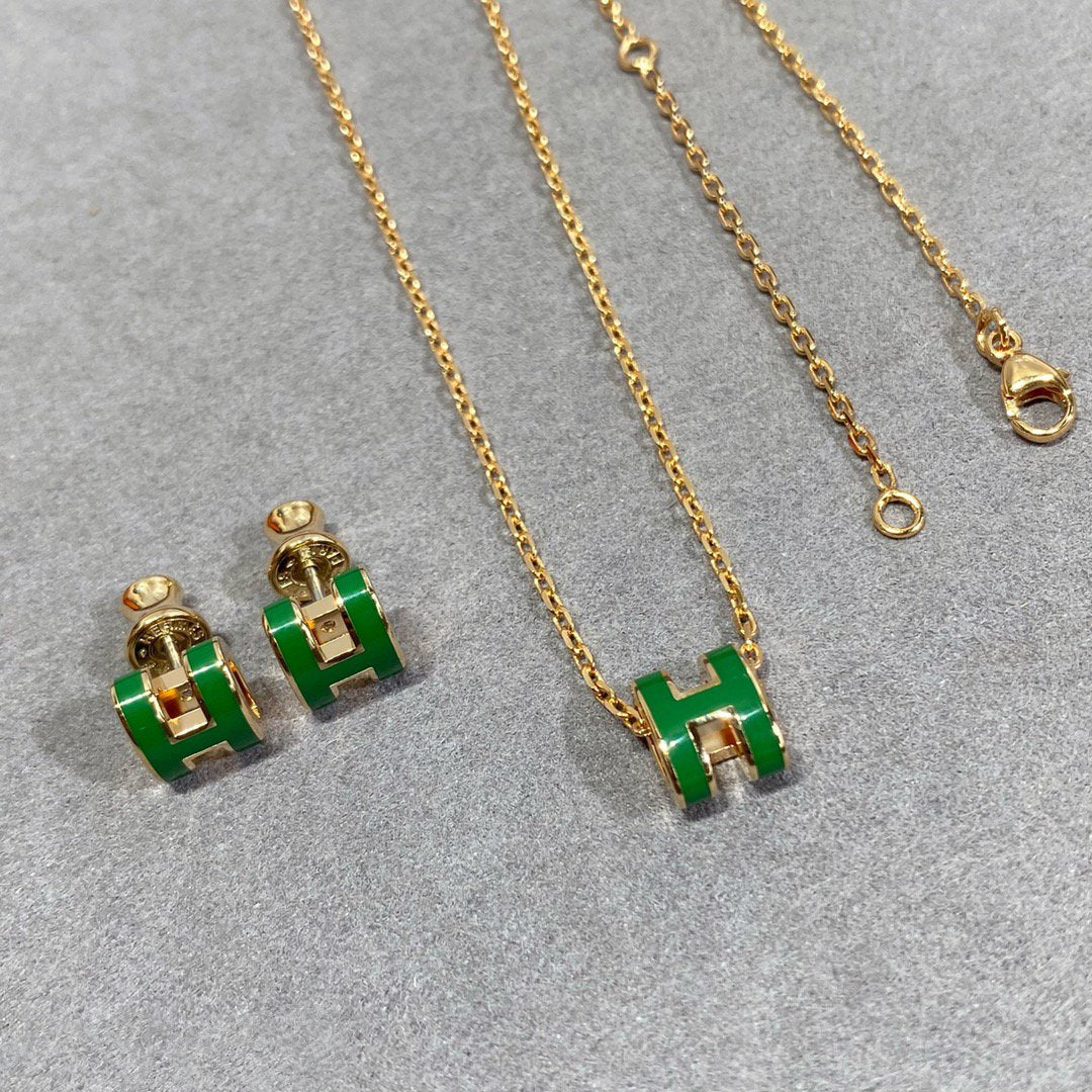 [⭐Corinne]POP H GREEN NECKLACE SILVER AND GOLD